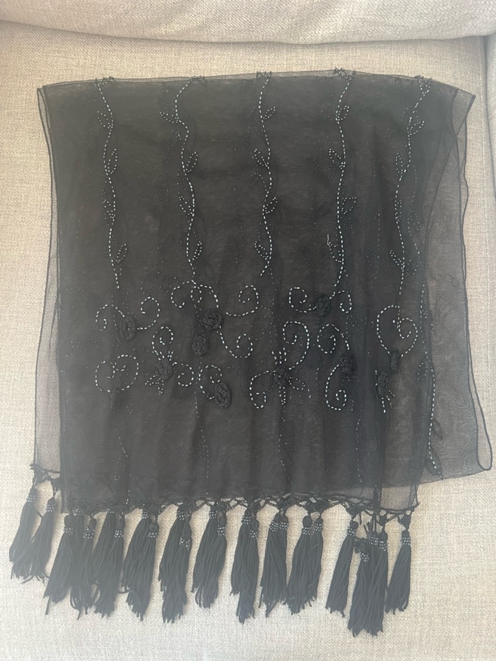 Black Beaded Tassel Evening Shawl Scarf